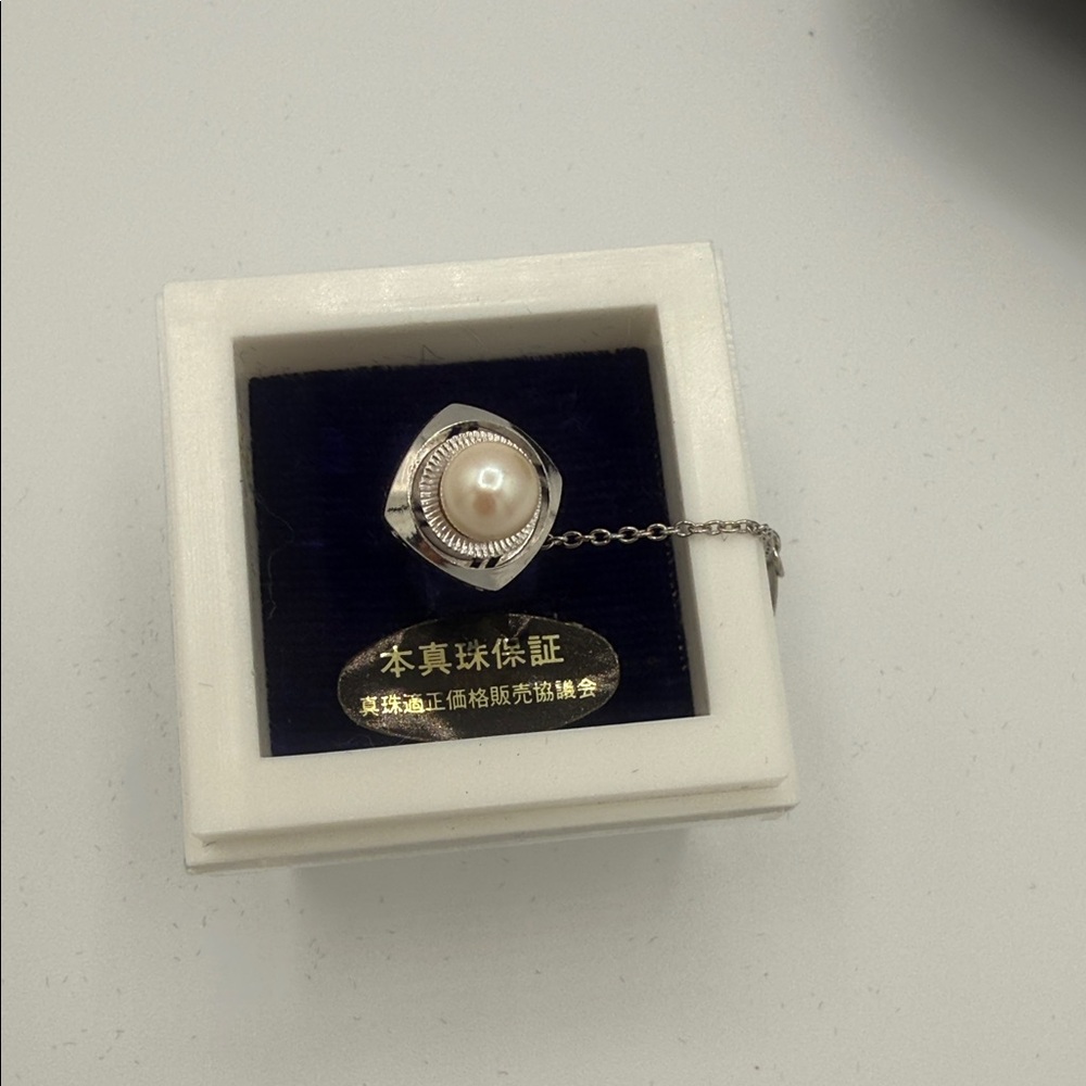 Elegant Silver Real Pearl Tie pin Made Japan